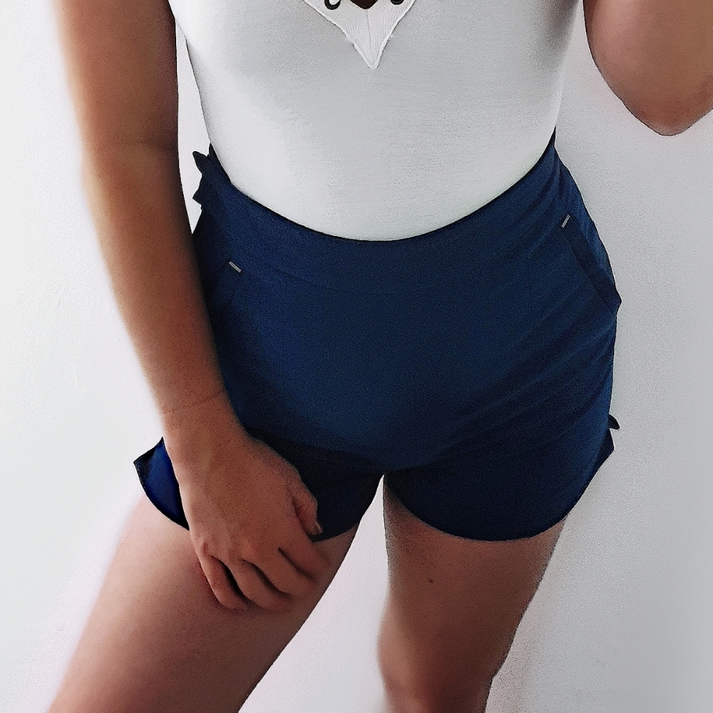 Dark blue High Waisted Fabric Shorts